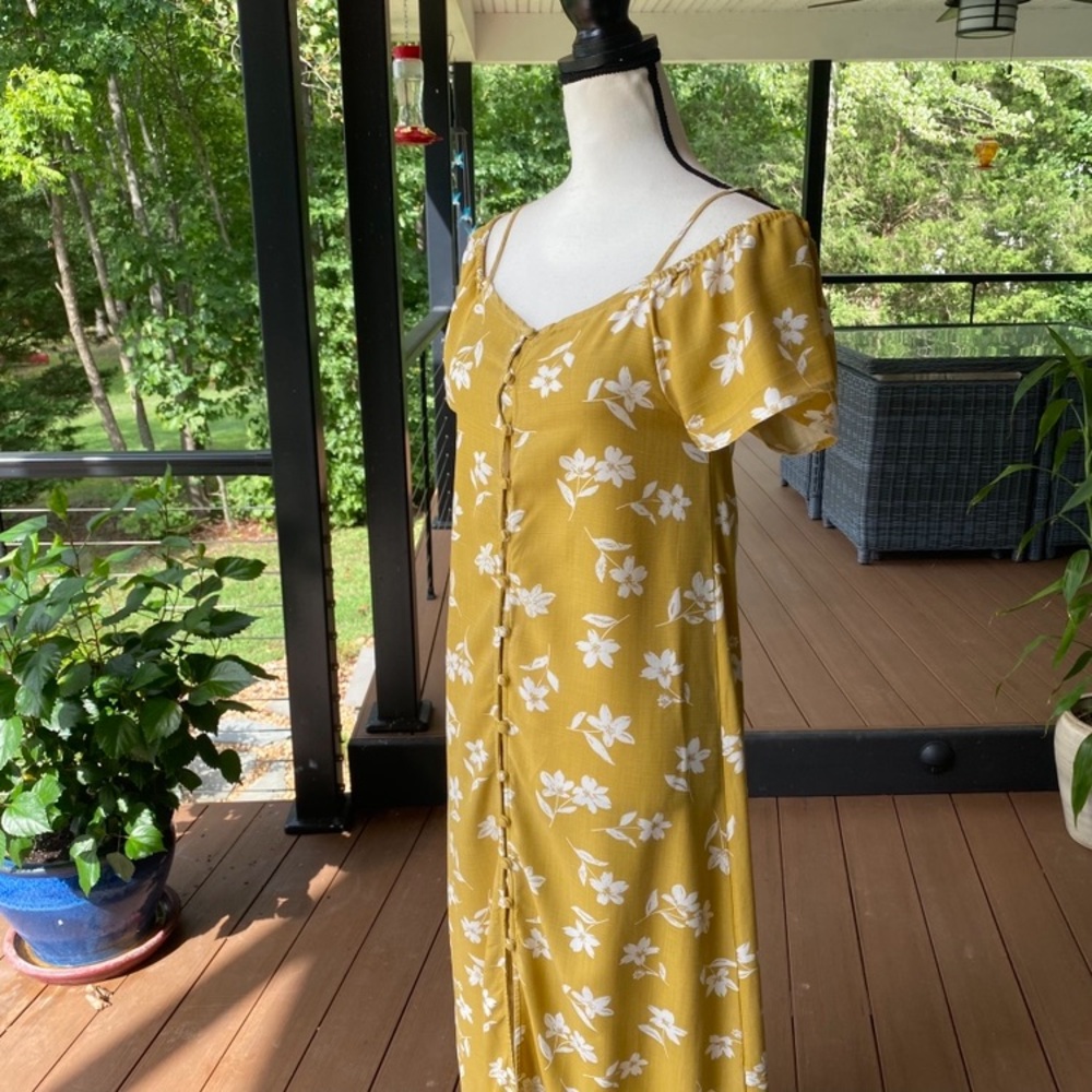 💛Billabong ’Sincerely Jules’ sway Floral, Rich Yellow Off-Shoulder Dress. XS 💛 - Picture 4 of 11